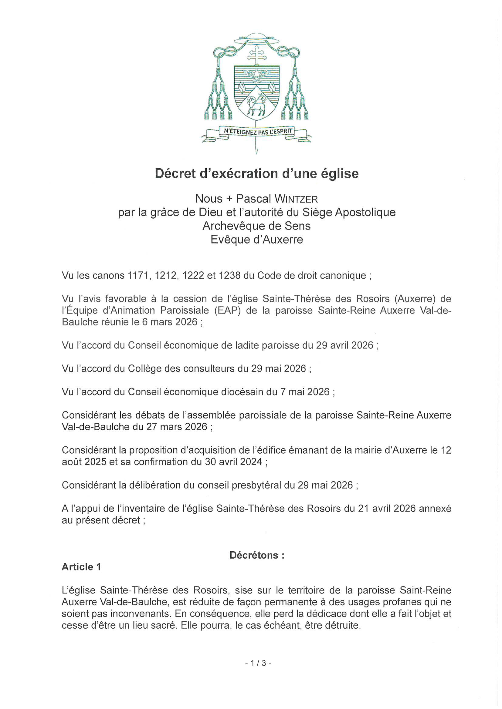 Décret d'exécration d'une église