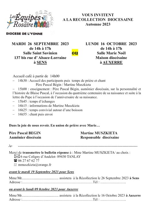 invitation recollection 2023 Sens et Auxerre
