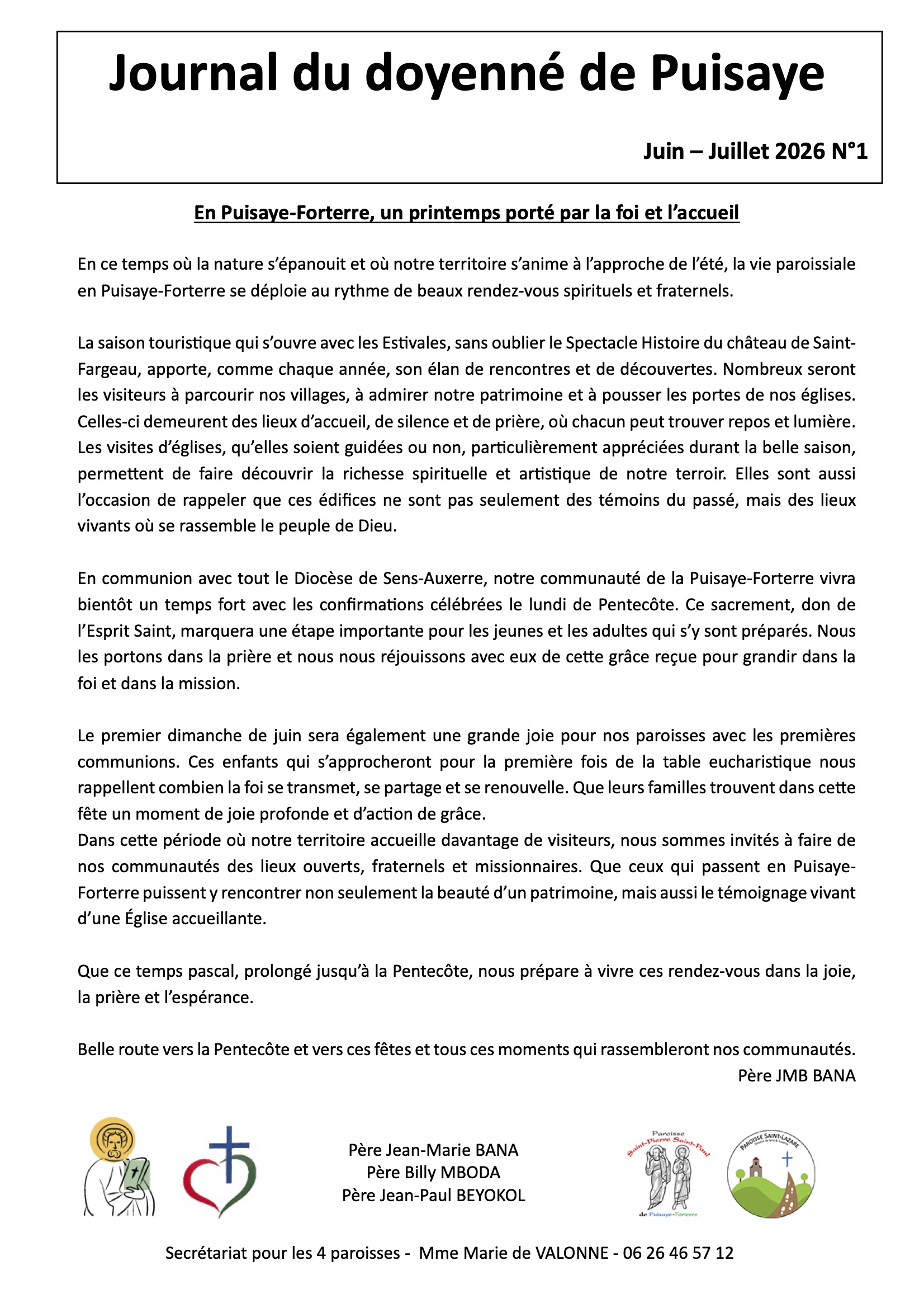 Journal doyenné Puisaye N°1 SAINT LAZARE